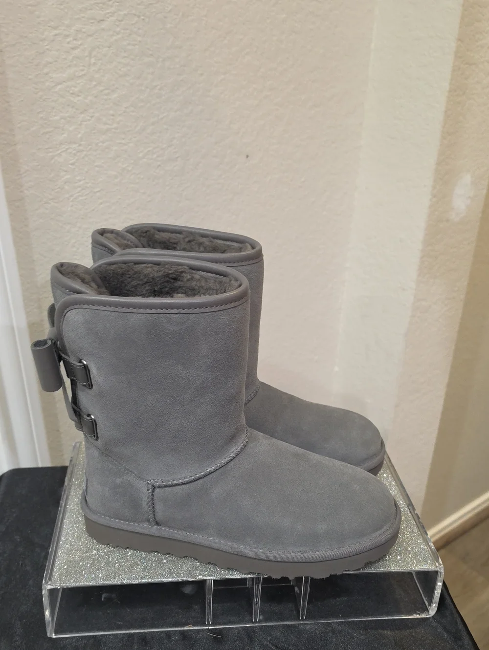 Ugg Bailey Leather Bow Boots- Grey